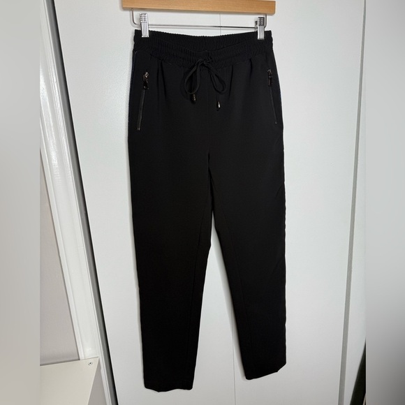 Lauren Vidal Pants - Lauren Vidal - Straight leg casual athleisure pants- black with blue stripe XS